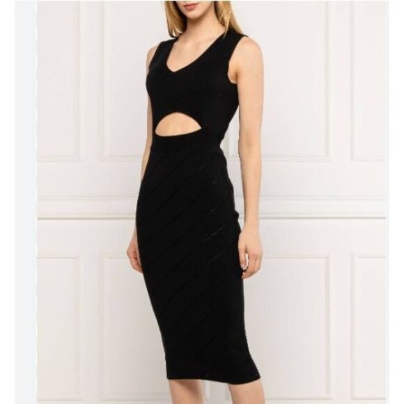 Pinko NEW Nauru Abito Black Dress LBD Size Medium Italy Cut Out Midi Designer - Picture 1 of 9